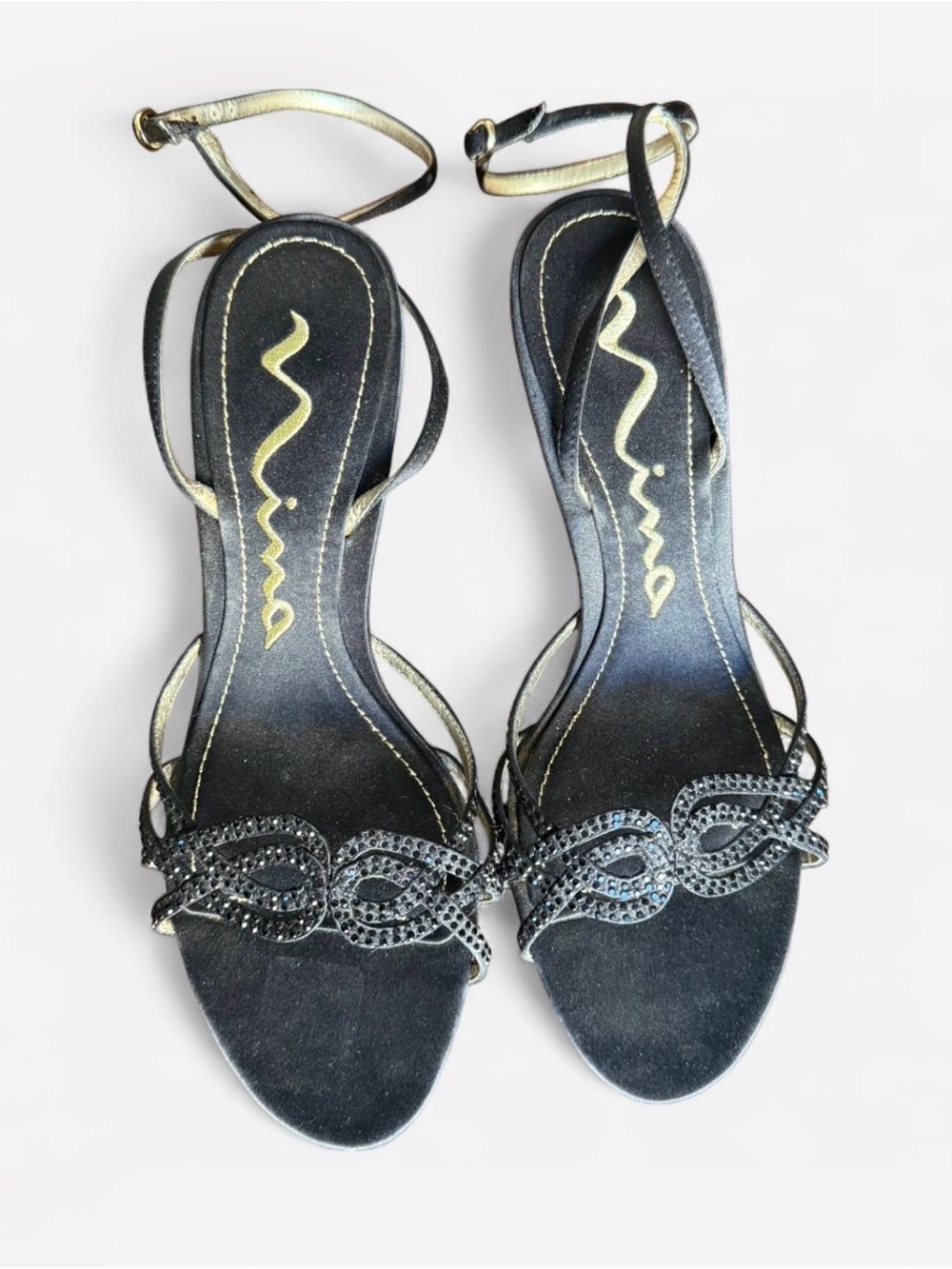 Nina Black Embellished Strappy Sandal heels